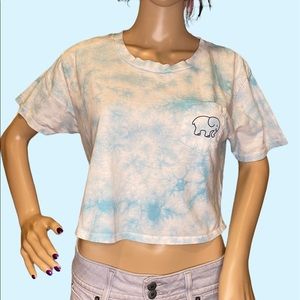 Ivory Ella Blue and White Tie-Dyed Cropped Tee Shirt T-Shirt Size Medium VGC
